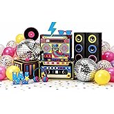 45PCS 80s 90s Party Decor Hip Hop Boombox Favor Boxes Colorful Balloons | Large Retro Boom Cassette Treat Boxes, Neon Disco Music Party Supplies,for 1980s 1990s Music Halloween Birthday Celebration