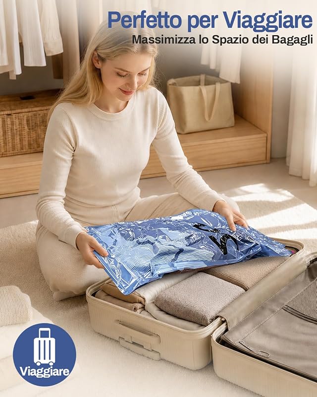 Sacchetti Sottovuoto con Pompa Elettrica, 8 Buste Sottovuoto Vestiti (4 * 100x80cm, 4 * 74x54cm), Sacchi Sottovuoto per Viaggi, Traslochi e Stoccaggio