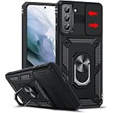 LeYi for Samsung-Galaxy S21 Phone Case: with Slide Camera Cover | Rugged Shockproof Cell Android Samsung S21 Case Cover Funda Magnetic Stand S 21 21S 5G, Black