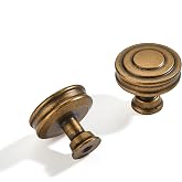 CABDM 10 Pack 1-1/4 Inch(32mm) Antique Brass Cabinet Knobs Solid Heavy Duty Vintage Brass Round Cabinet Knobs Kitchen Cabinet Hardware for Cupboard Drawer Handles Dresser Pulls