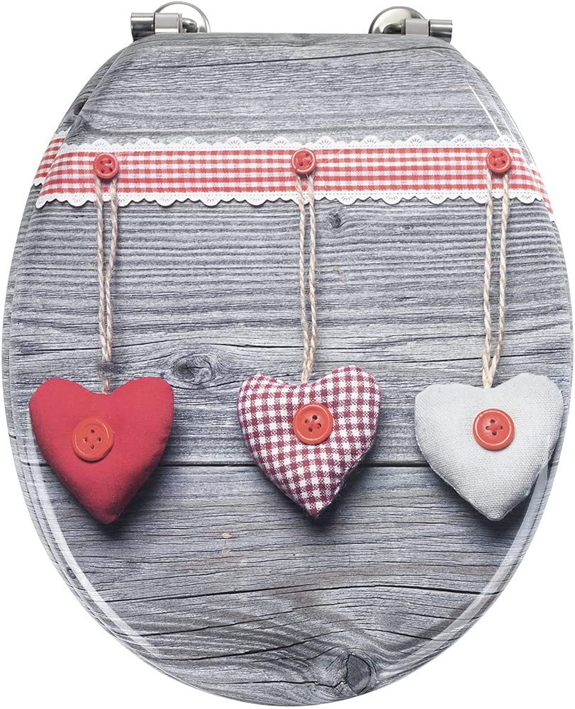 WENKO 22082100 Toilet seat Bavarian Hearts, MDF, 35.5 x 42.5 cm, Multicoloured โ image 1