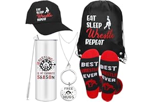 Geiserailie 6 Pcs Wrestling Gifts Set Christmas Wrestlers Gifts Include Socks Tumbler Baseball Hat Keychain Backpack Necklace for Wrestling Lover Training Competition