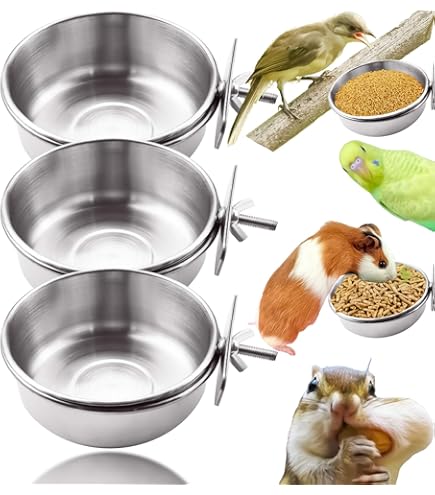 Amazon.com: 不鏽鋼鳥杯附鐵線[2 件組] 尺寸:30 盎司: 寵物用品