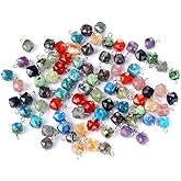 LE SKY 20 Pcs Square Stone Pendants Faceted Chic Natural Healing Crystal Charms Gemstone Beads for Jewelry Making Necklace DIY