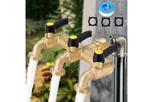 ATAOSGR Heavy Duty Brass Outdoor Faucet, 3-Way Garden Faucet, NPT 3/4" Male Inlet and GHT 3/4" Male 3-Way Spout with 3 Separate Valve Switches, Horizontal 3-Way Solid Brass Faucet