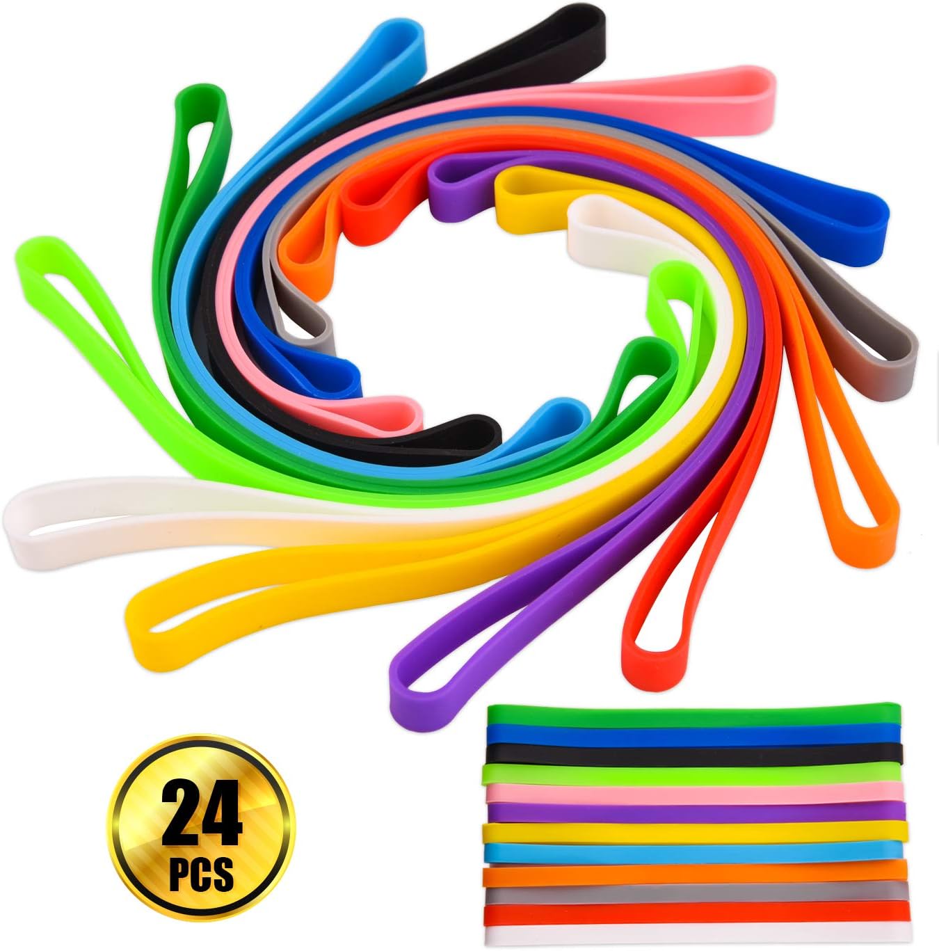 WXJ13 24 Pieces Silicone Rubber Bands Planner Large Elastic Bands