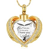 Imrsanl Angel Wing Heart Urn Pendant Necklaces for Women Girls Crystal Birthstone Cremation Jewelry Urns for Human Ashes Memorial Locket Keepsake Jewelry