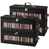 Qozary CD Storage Box - 4 Pack CD Case Holder with Clear Window, Holds 150 Jewel Cases, Media Storage Rack for DVDs, CDs, Video Game Disks, Blu Ray Disc-16.5 × 8.3 × 8 in, Black