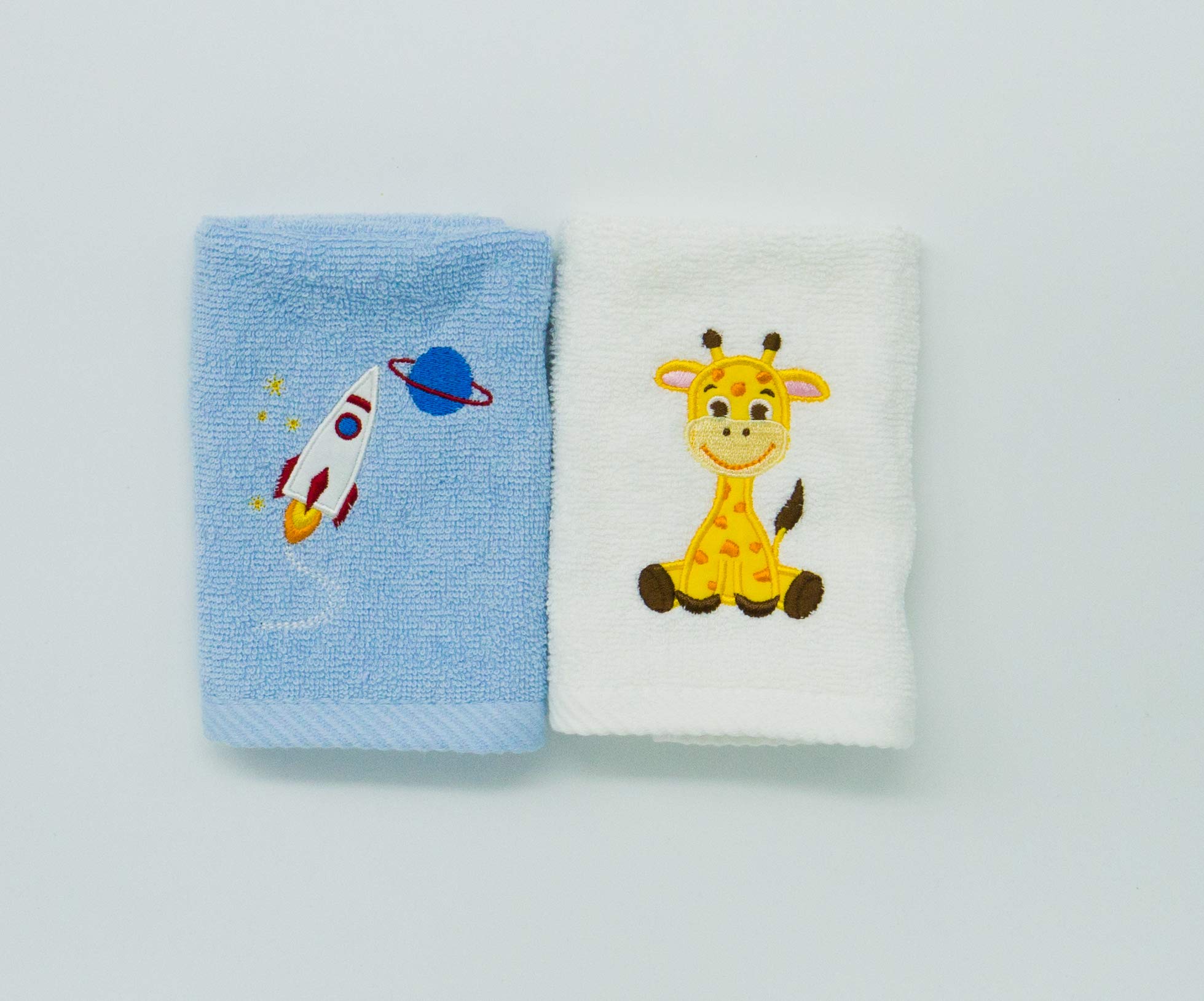 Lex's Linens Pack of 2 Kids Face Cloth (1 of Each) (Giraffe & Rocket)