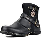 OSSTONE Moto Boots for Men Fashion Zipper-up Leather Chukka Boots Casual Shoes OS-5008-1-ABNH