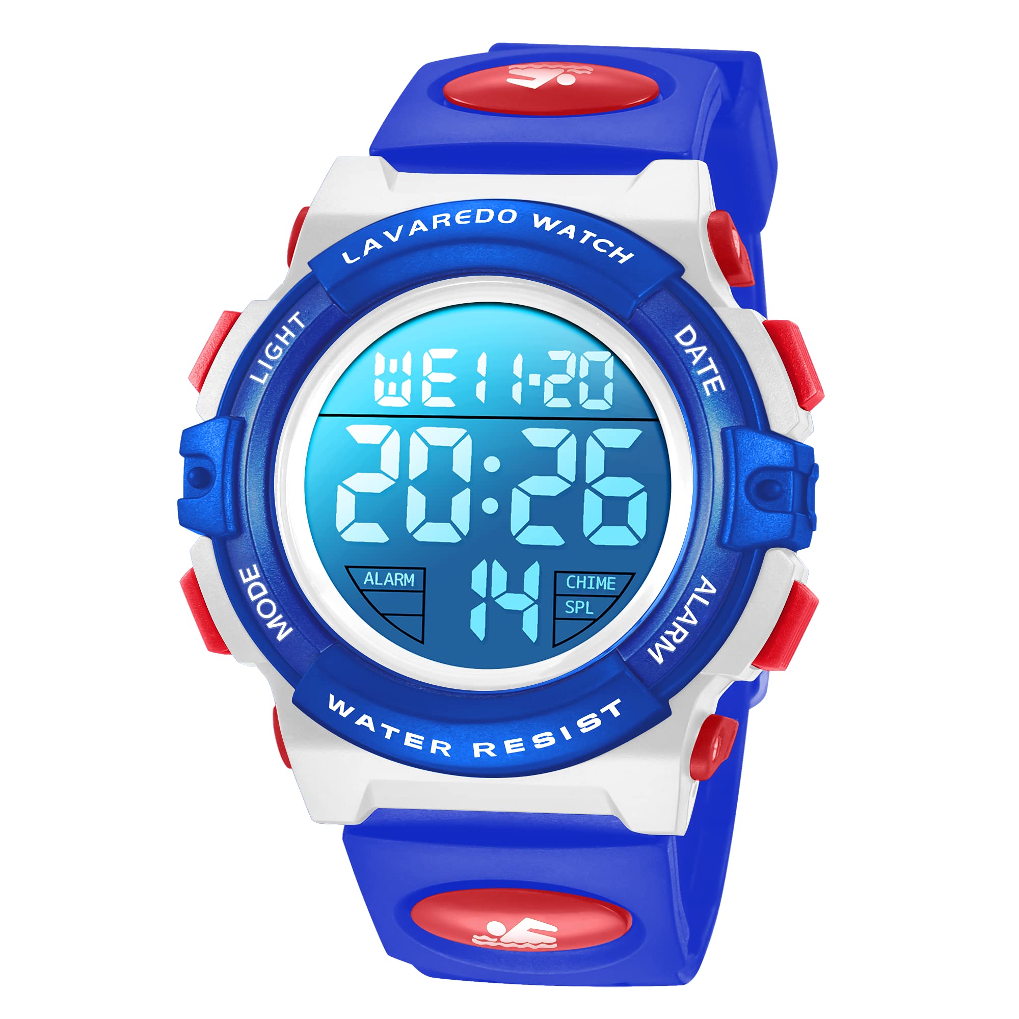 Ben Nevis Children's Boys Teenagers Digital Outdoor Sport Multifunction Waterproof LED Light Alarm Calendar Date Watch with Silicone Band, 23-bluewhite, Strap
