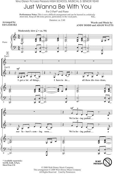Just Wanna Be With You High School Musical 3 Sa And Piano Choral Score Amazon Fr Instruments De Musique
