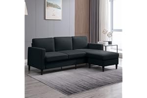 PUREMIND Sectional Sofa Couch, Convertible Sleeper Sofa with Storage Ottoman, 3 Seat Comfy Couch with Chaise Lounge, Modern L Shape Linen Couch for Living Room Apartment Office Dorm - Dark Gray