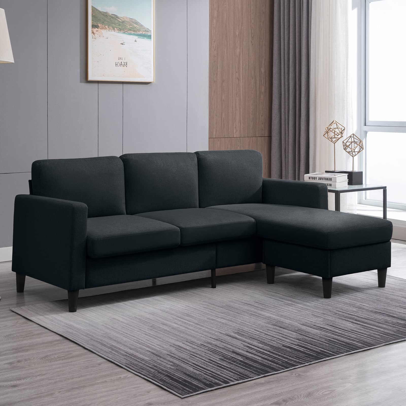 Photo 1 of  ***(MISSING PARTS, MSSING BOX 2 OF 2 INCOMPLETE SET-SELLING AS PARTS ONLY)***
Mixoy 78'' Convertible Sectional Sofa with Storage Ottoman, Small Linen Fabric Sofa with Movable Ottoman, Modern Free Combination L Shaped Couch (Dark Grey)
