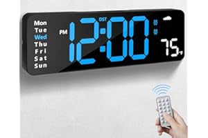 CANDYHOME Digital Wall Clock with Remote Control, Large Display Plug in LED Digital Alarm Clocks with 12/24Hr, Date, Week, DST, Timing, Countdown, Temperature for Living Room, Bedroom, Office Wall Decor (Blue)