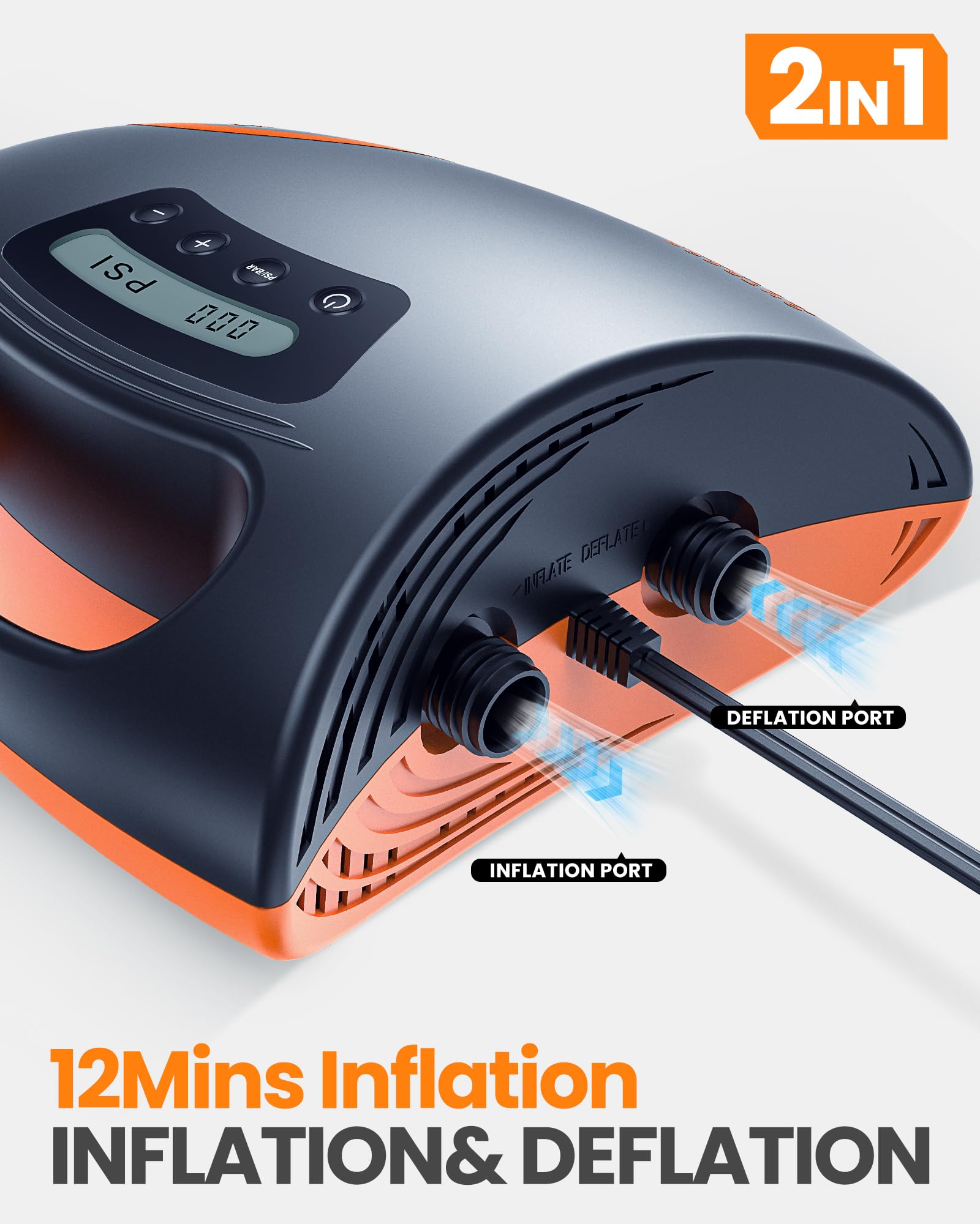 OutdoorMaster 20PSI High Pressure SUP Air Pump Shark - Intelligent Dual Stage Inflation & Auto-Off & Deflation, 12V DC Car Connector, for Inflatable Stand Up Paddle Boards, Boats