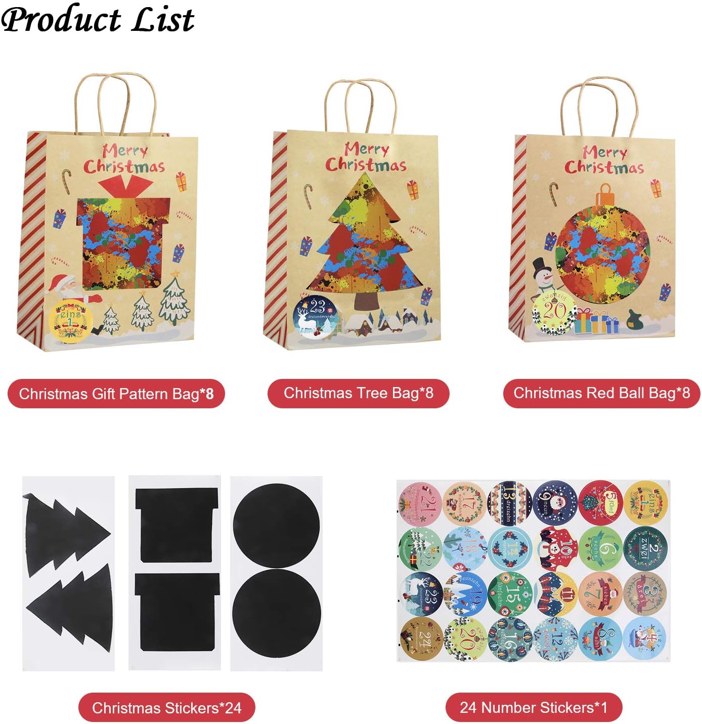 Sacs En Papier Kraft Avec Poignees Torsadees Diy Noel Cadeaux Sacs Avec Diy Autocollants Chiffres Autocollants Pour Enfants De Fete Anniversaire Herefun 24 Calendrier De Lavent Noel Ameublement Et Decoration Linge De