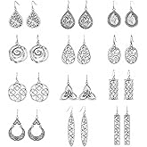Ritach Silver Dangle Earrings for Women Trendy Bohemia Boho Vintage Statement Earrings for Women Dangling Set for Women