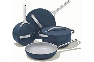 Caraway Nonstick Ceramic Cookware Set (12 Piece) Pots, Pans, Lids and Kitchen Storage - Non Toxic - Oven Safe & Compatible with All Stovetops - Navy