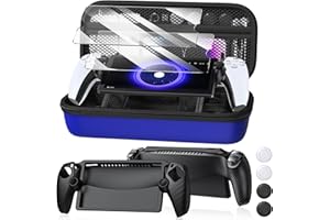 KLIPDASSE 10 in 1 Accessoris Kit Compatible with PS5 Portal, Hard EVA Carry Case for Ps Portal, Soft Silicone Protective Cover, 2 HD Pack Screen Protector, 2 Cleaning Kit with 4 Thumb Grip for PlayStation Portal Remote Player (Blue)