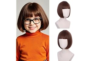 Ufindcos Kids Brown Wig Girls Short Wig with Bangs Child Dark Brown Bob Wigs Halloween Cosplay Wigs for Kids