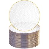 Rubtlamp 100 Pcs Clear Gold Plastic Plates, Hammered Party Plates, Clear Disposable Dessert Plates,Clear Gold Plates 7 Inch, Gold Plastic Dessert Plates Disposable For All Occasions