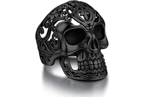 Bandmax Mens Skull Rings, Stainless Steel Skull Skeleton Band Rings for Men Women Gothic Punk Biker Rings Size 7-14