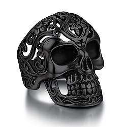 Bandmax Black Skull Ring for Women Men Black Sugar