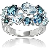 Ice Gems Sterling Silver Genuine London Blue Topaz and Blue Topaz Tonal Cluster Ring