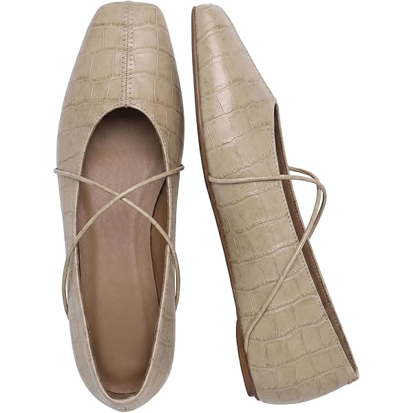Amazon.com | SUIARA Ivory Lace up Ballet Flats Women Square Toe