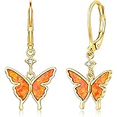 CiNily Butterfly Earrings for Women Dangling Earrings, Created Opal Dangle Drop Earrings Lightweight Dainty Butterfly Earrings 14K White Gold, Rose Gold, Yellow Gold Plated