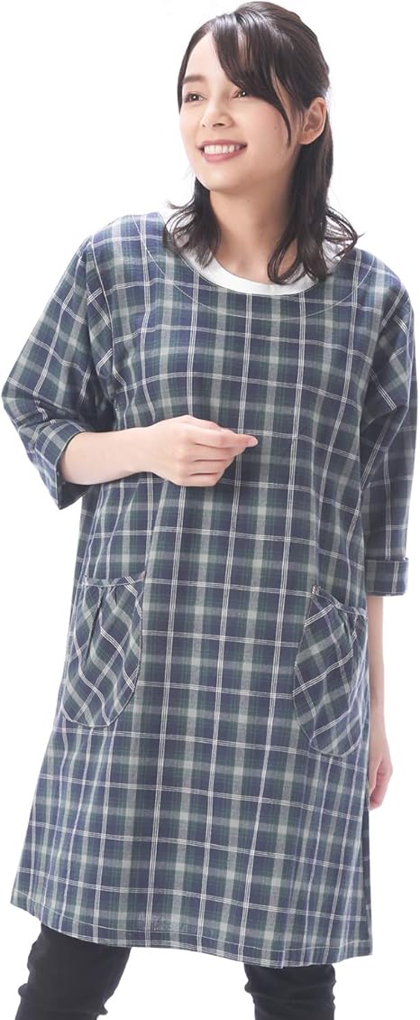 Amazon Nishiki ニシキ 割烹着 綿100 肌に優しい おしゃれなチュニックタイプのかっぽう着 七分袖 ロング丈 ポケット付き レディース かわいい ナチュラル 袖付きエプロン スモック Kappou ﾈｲﾋﾞｰ Ml N4025 エプロン オンライン通販
