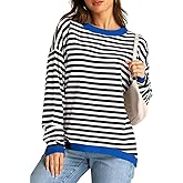 YEXIPO Womens Sweaters Striped 2024 Fall Long Sleeve Crewneck Casual Knit Lightweight Oversized Pullover Sweater Tops