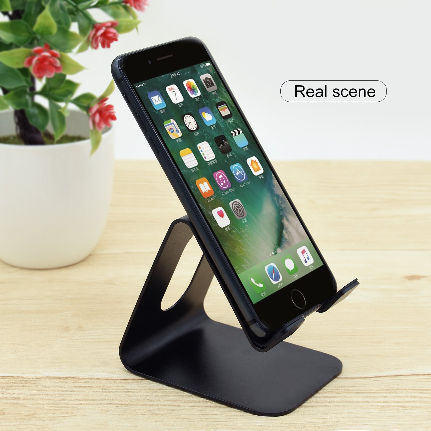Barsone Cell Phone Stand,Tablet Stand, Universal Desktop Mobile Phone Holder, Aluminium Metal Mobile Phone Tablet PC Stand Table Desk Mount Stand Holder (Updated Black)
