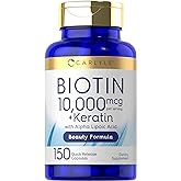 Carlyle Biotin 10000mcg | 150 Capsules | Beauty Formula with Keratin | Non-GMO, Gluten Free Supplement