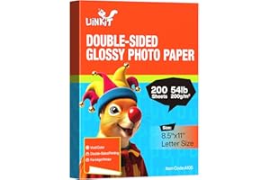Uinkit 200 Sheets Double Sided Photo Paper Glossy 8.5x11 54lbs Inkjet for Dye Ink 200Gsm Value Bulk Pack Picture 8.5 x 11 9.5