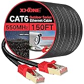 XXONE Outdoor Cat 6 Ethernet Cable 150ft, 26AWG Heavy-Duty Cat6 Networking Cord Patch Cable RJ45 LAN Wire Cable FTP Waterproo