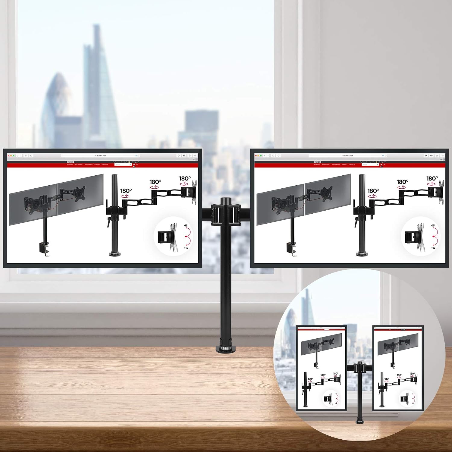 Duronic Dual Monitor Stand DM252 BK PC Desk Monitor Arm Height Adjustable Twin Riser Mount for 13-27” Office Computer Screens 8kg VESA 75 100 Compatible for Dell Phillips HP Samsung - Image 3