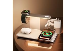 GUSGU 3 in 1 Charging Station for MagSafe Wireless Charger with Three-Level Night Light, 15W Max Fast Charging for iPhone 17/16/15/14/13/, Apple Watch Series 2-11/SE 3/ Ultra 3, AirPods Pro 3-Gray