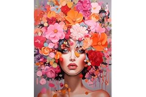 Natuyalo Paint by Numbers Kit for Adults Beginners and Kids, 16" Wx20 L Canvas Pictures Drawing Acrylic Paintwork with 3 Pcs Paintbrushes, Beautiful Women with Flowered Headdresses