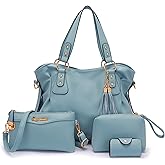 Soperwillton Fashion Handbag for Women Shoulder Bag Top Handle Satchel Hobo Tote Bag Purse Set 4pcs