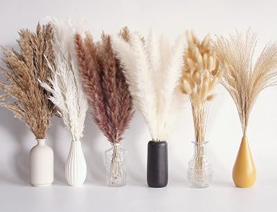 Bannifll 110 PCS Dried Pampas Grass Bouquet Boho White Brown Decor