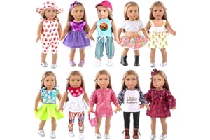 10-Sets Doll Clothes and Accessories for 18 inch Doll Include Dress Handbag Headband Hat and Rompers