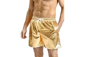 Funny World Mens Metallic Sexy Shorts 70s Shiny Disco Pants with Pockets