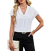 Blooming Jelly Womens Dressy Casual Blouse Business Casual Work Tops Metallic Accent V Neck Shirts Cap Sleeve Pleated Outfit