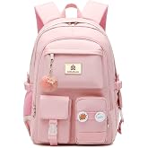 Hidds 16 Inch Laptop Backpack For Women & Teens - Pink School Bookbag With Fluffy Ball Keychain - View #7