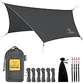 Wise Owl Outfitters Hammock Rain Fly – Waterproof Camping Tarp Cover with Tent Stakes & Carry Bag, Ultralight Shelter for Backpacking & Outdoor Shade