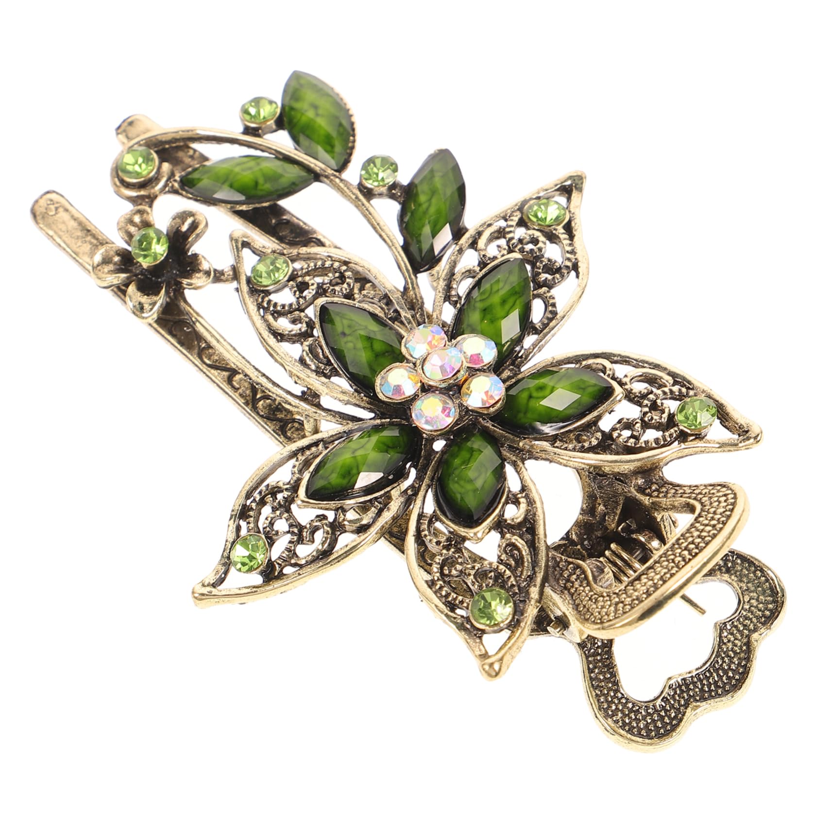 Ipetboom Luxurious Vintage Hair Claw Clip - Floral Crystal Hairpins Ornate Gold Hair Clips for Women Fashionable Barrette Decorative Elegant Flower Accessories for Styling Prom Special Occasions