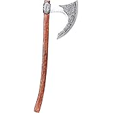 Two Handed Viking Axe Plastic Costume Accessory - Engraved Norse Bearded Long Axe Cosplay