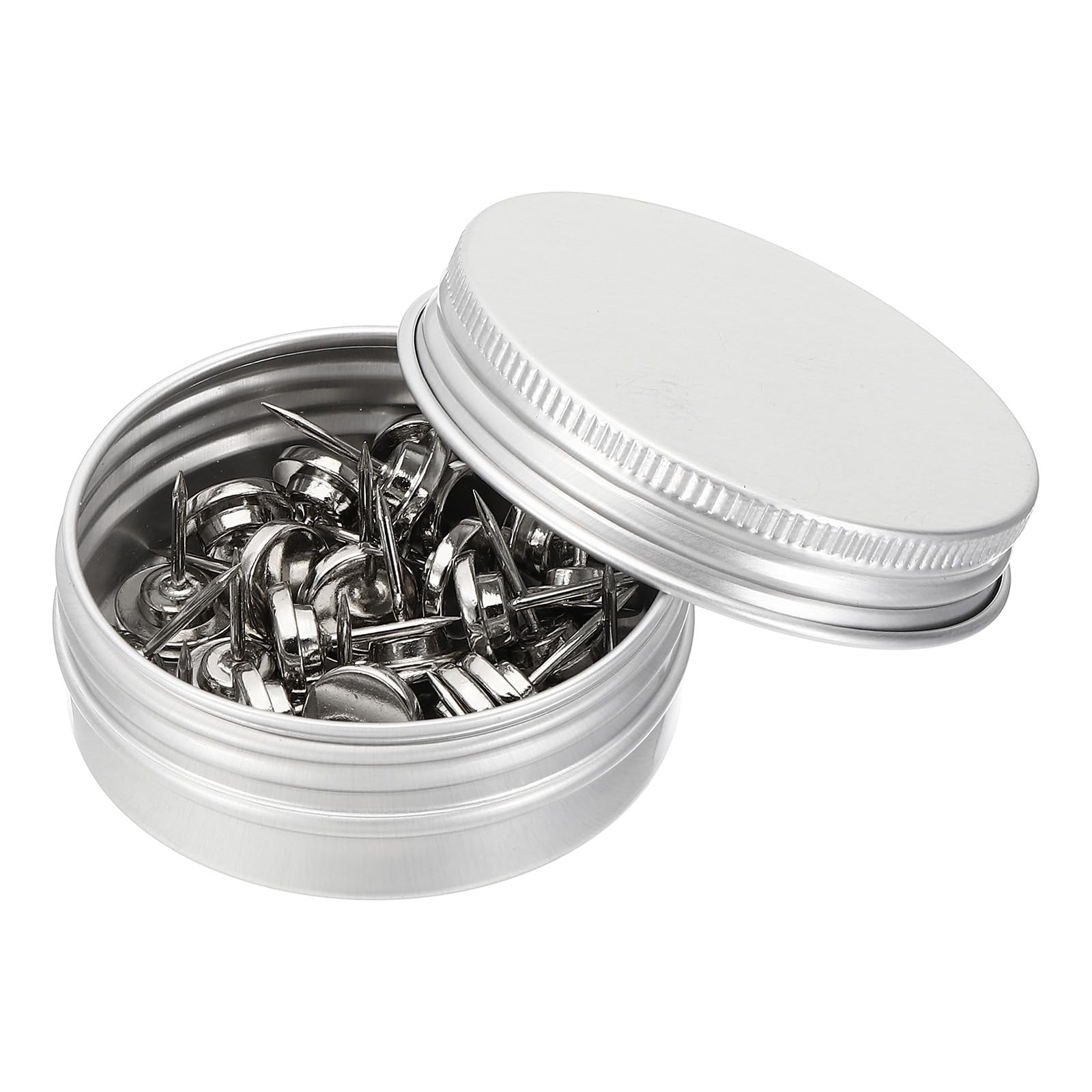 PATIKIL Push Pins 11x16mm, 30pcs Round Head Zinc Alloy Decorative Thumbtacks Cork Boards Maps Picture Hanging with Aluminum Box for Home Office Classroom, Silver